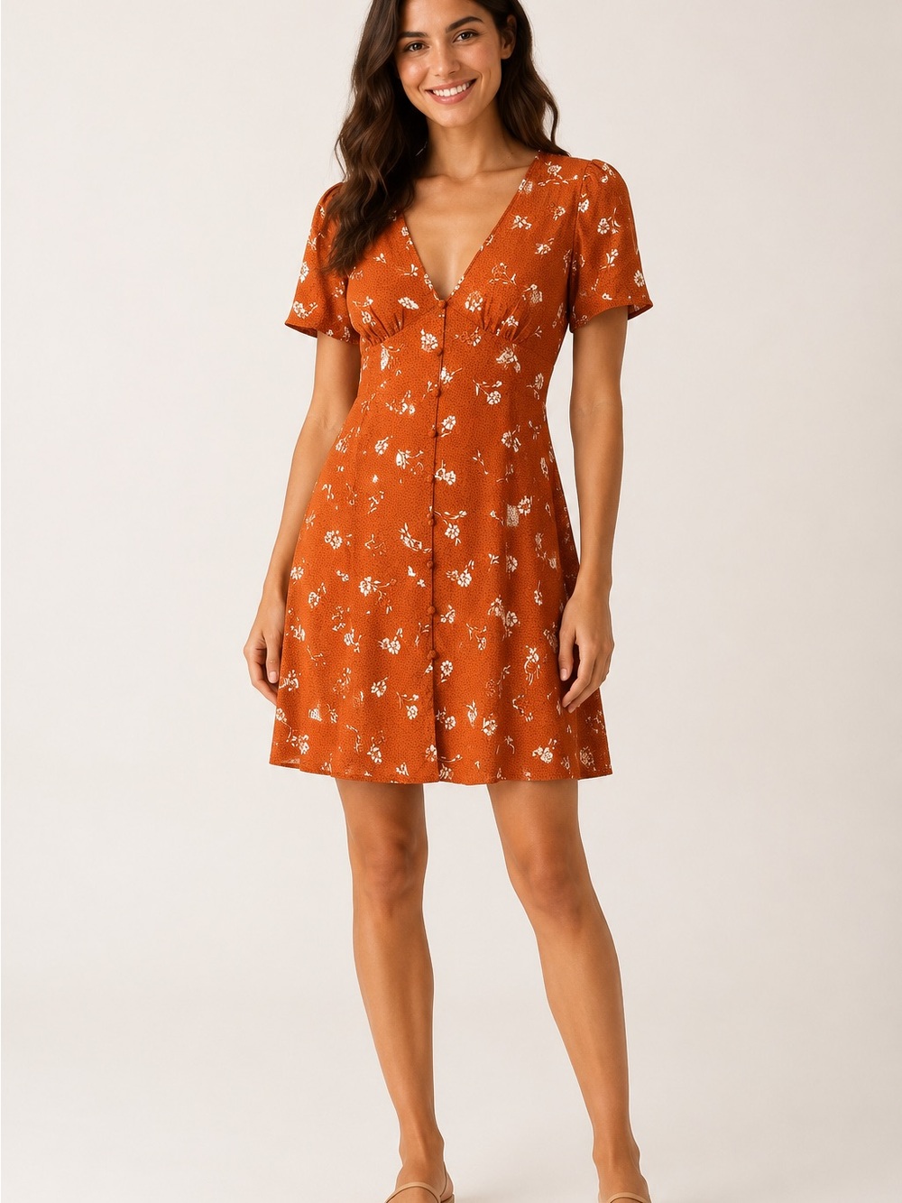 Cotton On Rust Orange Floral Midi Dress Lightweight Cottagecore Coastal Beach L